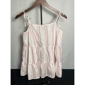 After Market Pink White Striped Tiered Babydoll Tie Shoulder Camisole Top